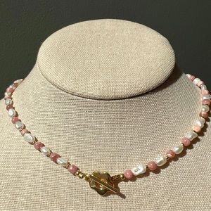 Genuine Rhodochrosite gemstone and pearl beads necklace Crystal necklace
